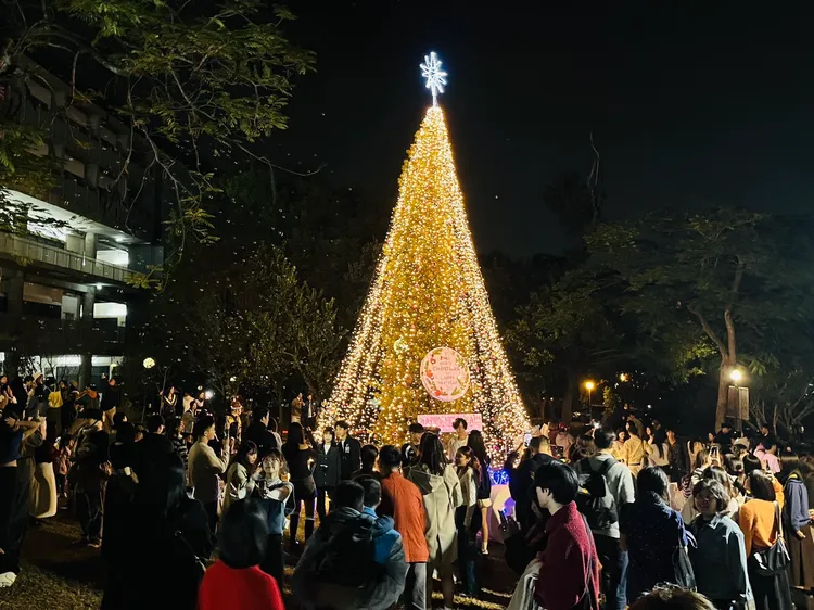 校園內9公尺高的永續聖誕樹，成為平安夜打卡熱點。東海提供