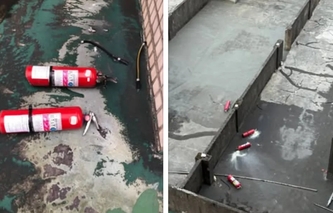 这样太危险！板桥这社区保全竟从顶楼砸下8支灭火器　住户吓坏