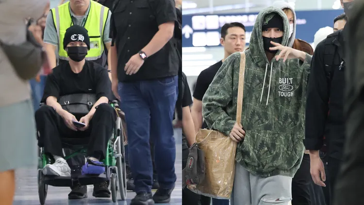 Stray Kids的Lee Know（左图）坐著轮椅，CORTIS成员JAMES开心带队友回家开唱。特勤中心摄