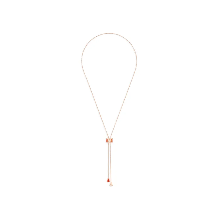 Qeelin Wulu Eternity 18K玫瑰金紅色HyCeram®鑲鑽項鍊，16萬8000元。品牌提供