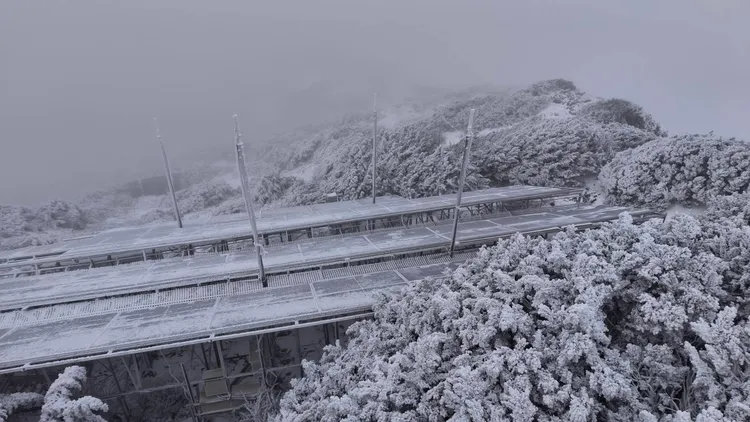 玉山測站今晨再度降雪，積雪深約1.5公分。氣象署提供