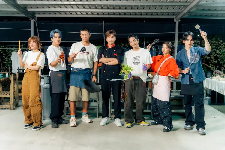 莎莎（左起）、坤达、姚元浩、阿弟、Toro、吴映洁、牛奶等出外景。好看娱乐提供