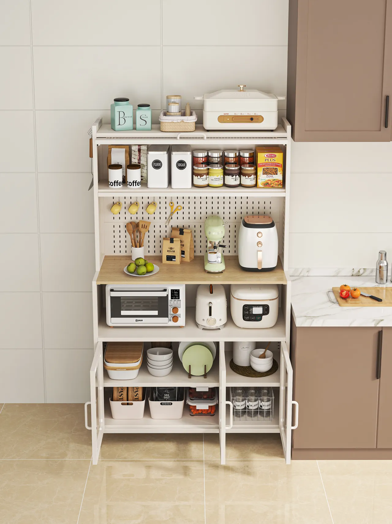 慢慢家居升级长虹玻璃厨房大容量带插座洞洞板橱柜电器柜100cm原价9990元，特力屋线上独卖5899元。特力屋提供