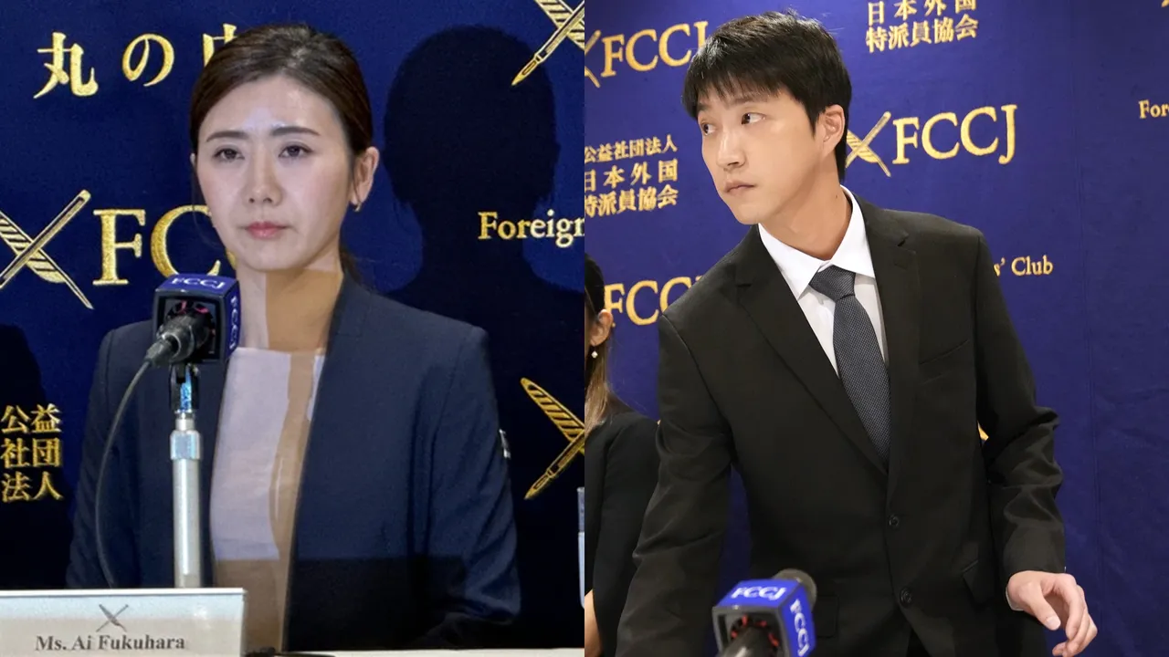 福原爱（左）与江宏杰跨国打官司，双方在去年和解。美联社资料照片