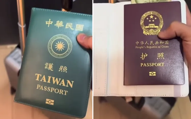 中国游客用台湾护照封套（左图）套在中国护照外，伪装成台湾人。翻摄Threads@sues_countrycottage