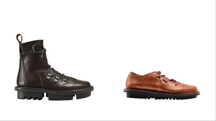 Trippen Standstill Espresso女款設計高筒靴（左）特價5680元、Context Brown女款休閒鞋（右）特價6600元。品牌提供