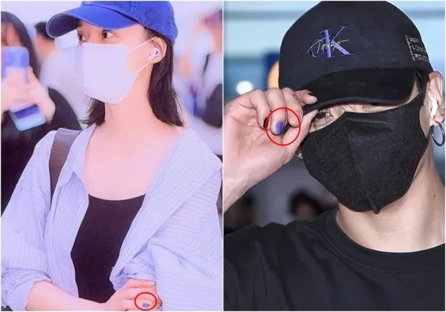 Winter（左圖）、柾國遭起底有相同指甲彩繪。翻攝論壇