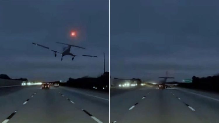 影片｜公路迫降「飛機追撞汽車」　女駕駛：你知道我多愛我的車嗎