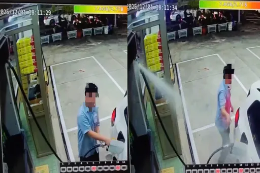 加油站惊魂！油管断裂狂喷3分钟　驾驶加油变洗车吓傻了