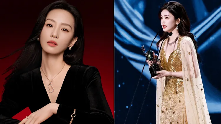 刘诗诗昨未出席爱奇艺「尖叫之夜」，年度喜爱女性角色奖没颁给她，颁给不在三强的白鹿。左图翻摄刘诗诗微博，右图翻摄妍的扬my微博