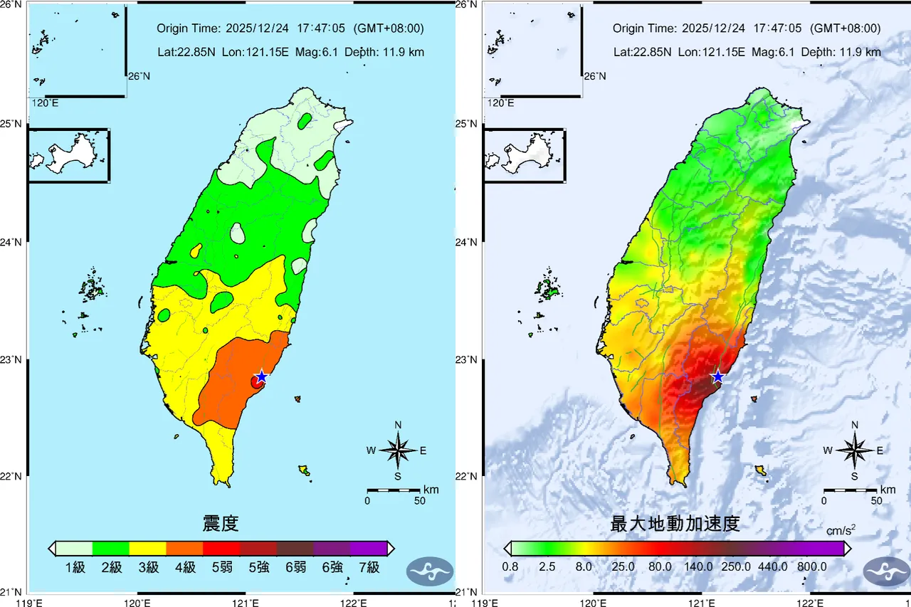 6.1地震｜台东一晚连6震！气象署：恐有规模6余震