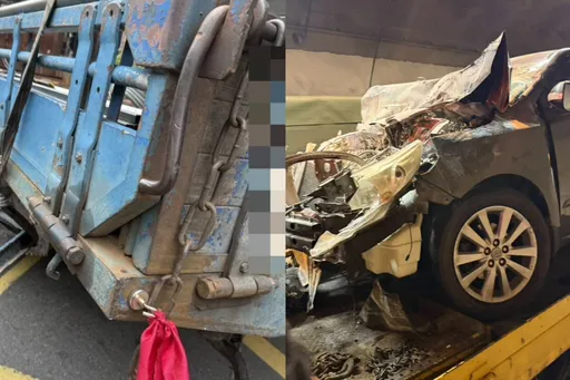 台64线观音山隧道2车追撞酿火烧车　驾驶忍伤灭火！全线封闭近2小时