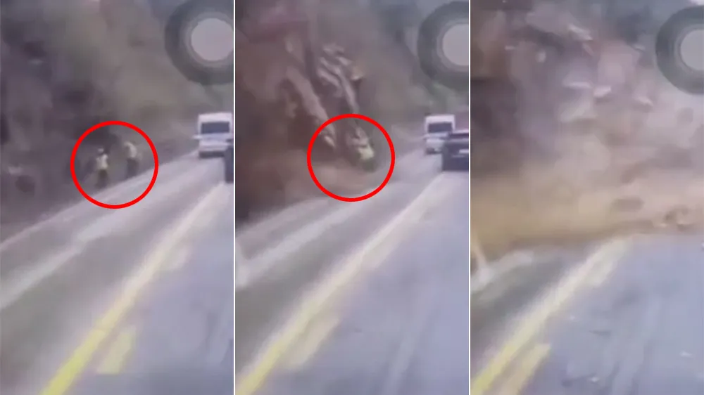 惊悚影片｜公路山崩活埋杀3人　他机警急煞：再开5公尺我就死了