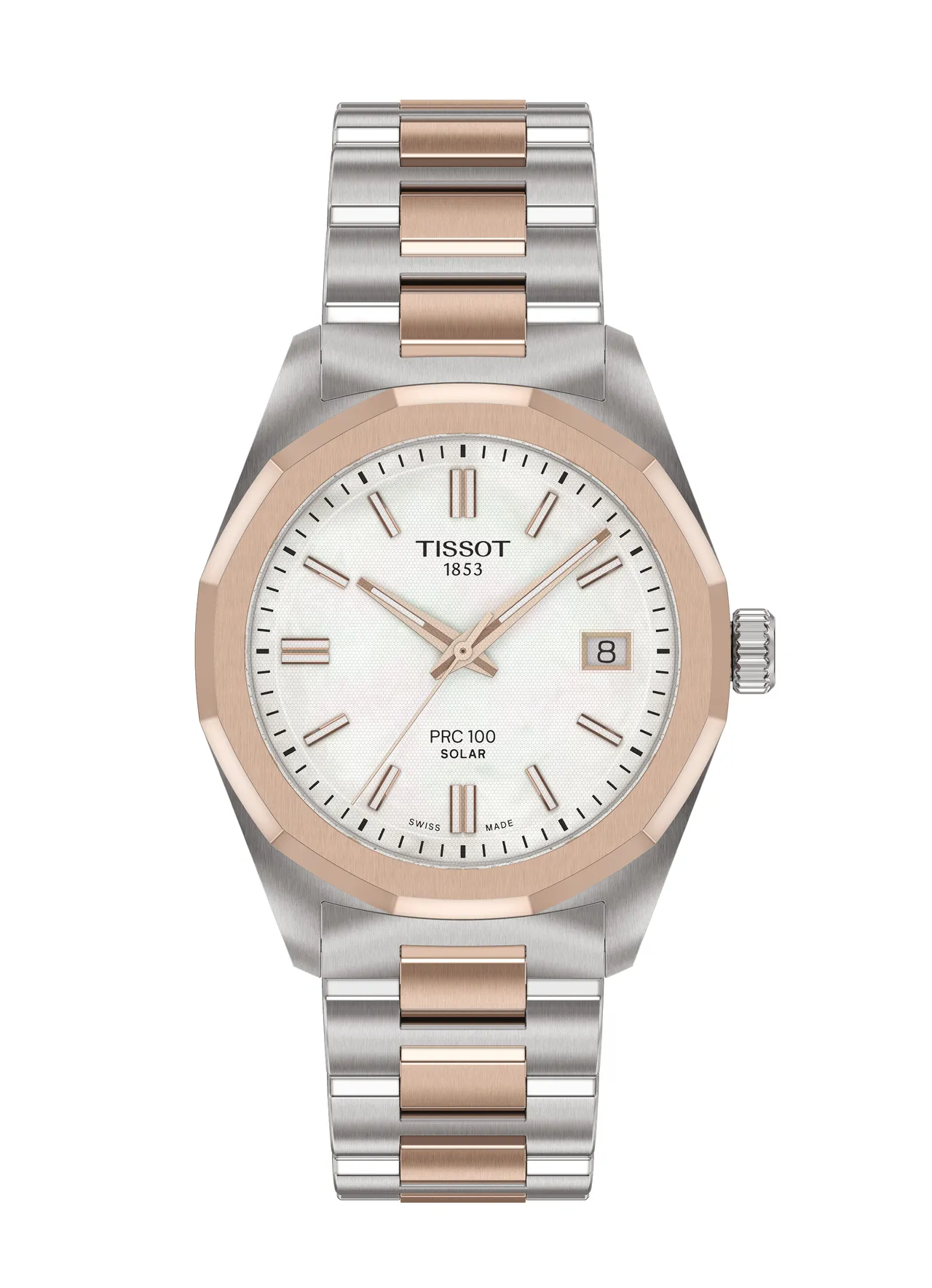 TISSOT PRC 100 Solar太阳能腕表34mm（玫瑰金与珍珠母贝面盘），1万7500元。品牌提供