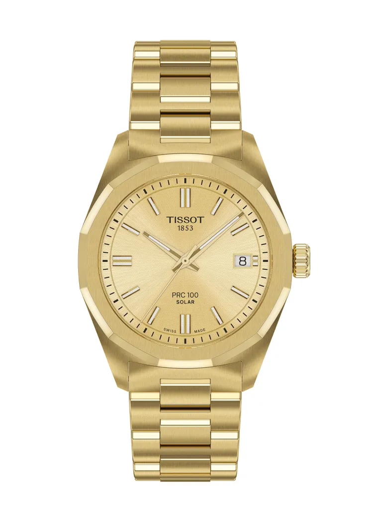 TISSOT PRC 100 Solar太陽能腕錶34mm（PVD全金），1萬8400元。品牌提供