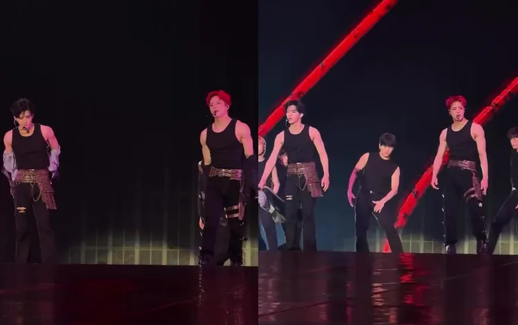 渽民（左）、Jeno唱到《STRONGER》脫了，全場陷入瘋狂。翻攝NCT DREAM IG