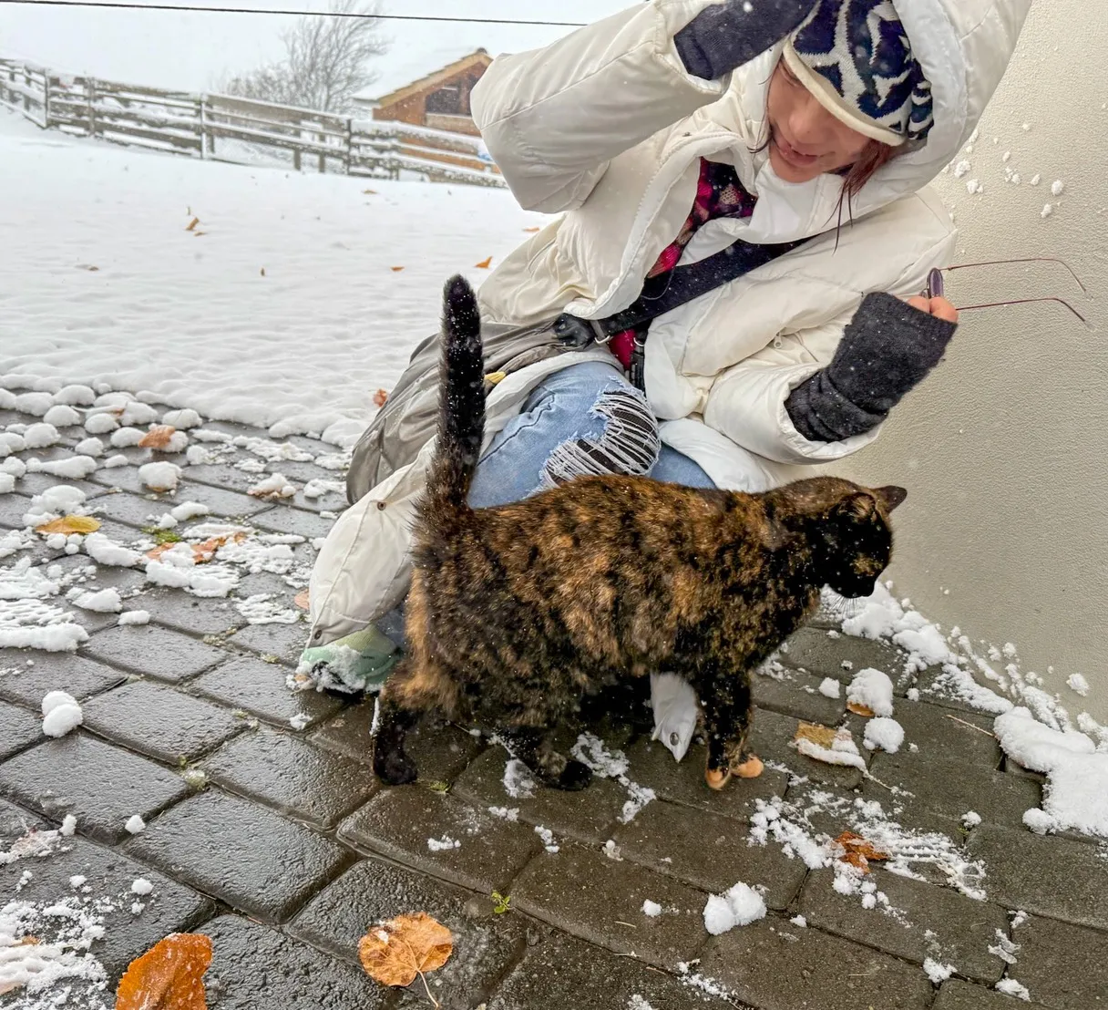 阮丹青享受初雪降临。罗艺 x 阮丹青工作室提供