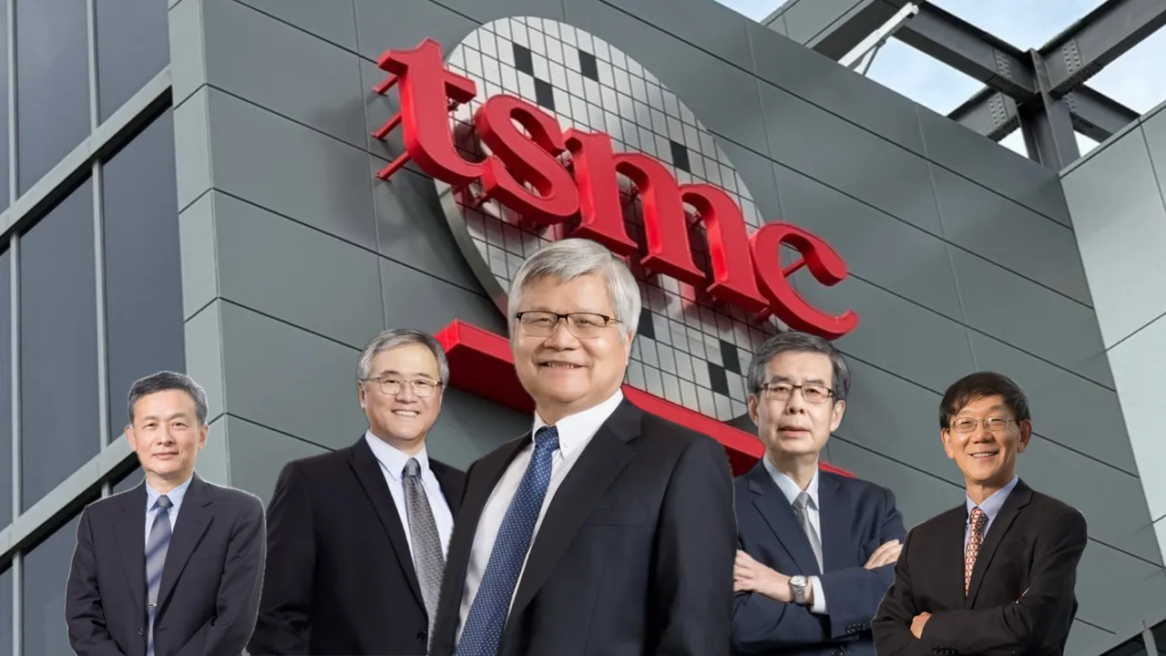 图左至右分别为：台积电资深副总经理暨副共同营运长 / 资讯安全长侯永清、执行副总经理暨共同营运长米玉杰、董事长暨总裁魏哲家、执行副总经理暨共同营运长秦永沛，以及业务开发、全球业务 资深副总经理暨副共同营运长张晓强。合成图，取自台积电官网、资料照