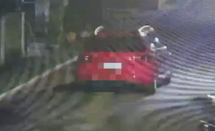 5人搭乘紅色小客車到場砸店。翻攝畫面