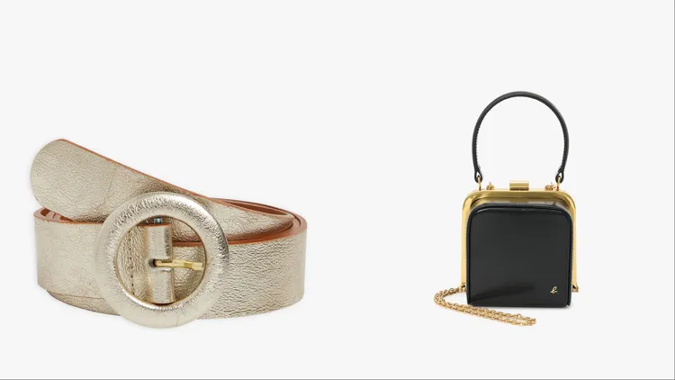 agnès b. Sirine皮帶（左）5580元、復古牛皮鍊帶包（右）2萬6580元。品牌提供