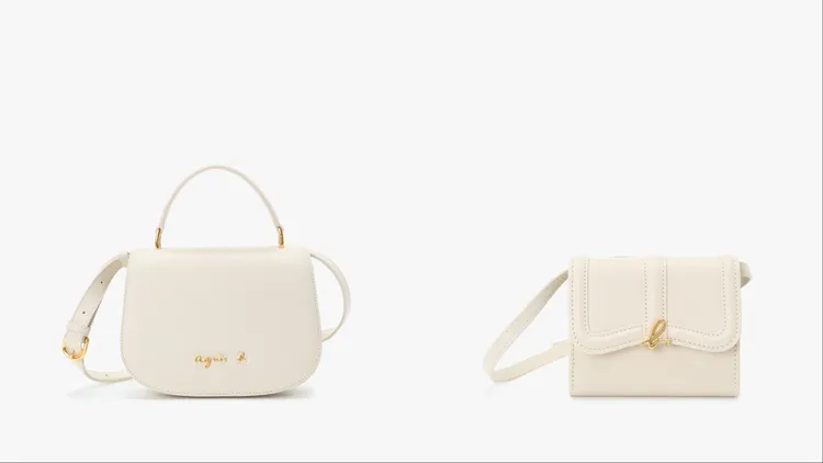 agnès b. City皮革兩用肩背包（左）1萬8580元、b. Logo皮夾單肩包（右）8580元。品牌提供