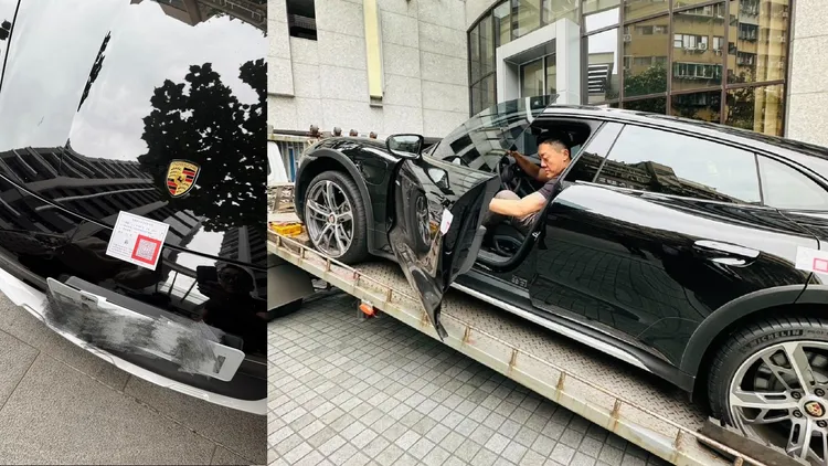 夏天倫到黃廉盈家執行假扣押，坐進被扣押的保時捷電動車。翻攝夏天倫Threads