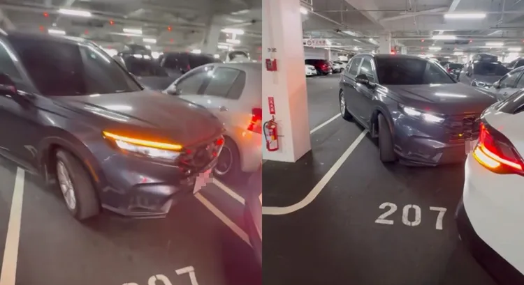 有網友在好市多遇車子斜插搶停車位。翻攝爆料公社