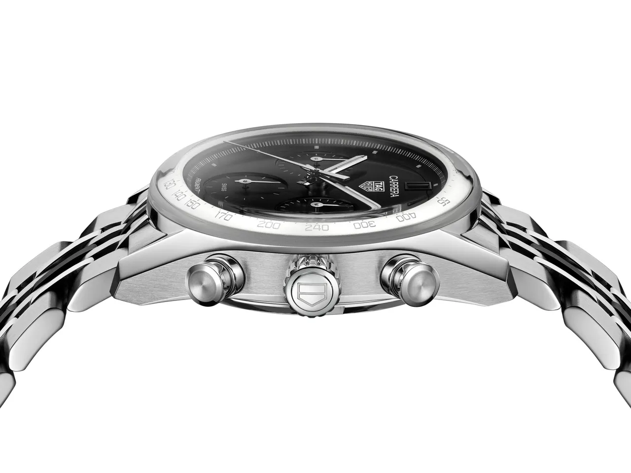 TAG Heuer Carrera Chronograph x fragment联名限量版计时腕表，39mm，精细磨砂抛光精钢表壳，黑色蛋白石表盘，精钢七珠炼带，动力储存80小时，防水深度100米，限量500只，29万900元。品牌提供
