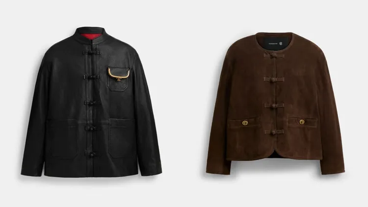 COACH X CLOT正面結飾皮革外套（左）3萬5900元、麂皮外套（右）3萬5400元。品牌提供