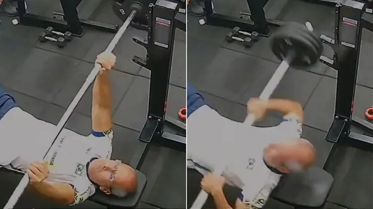 蒙特内格罗卧推持被杠铃砸中胸部。翻摄自Racionalizado X