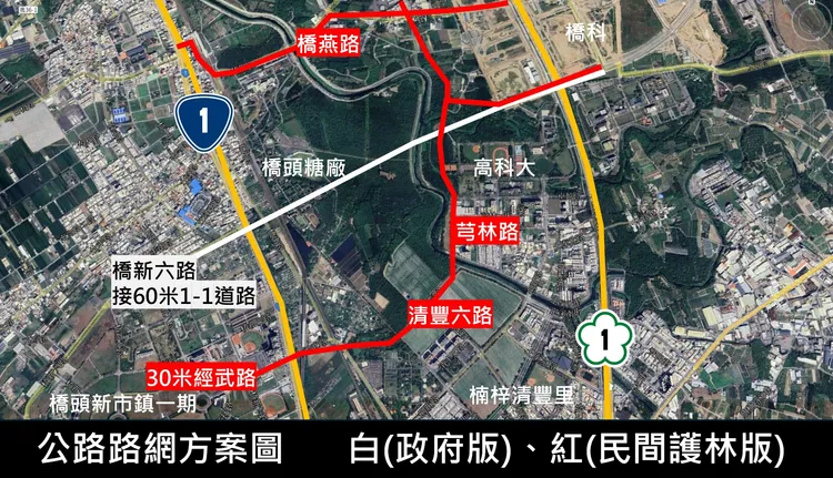 公路規劃政府與民間方案比較。森林城市協會提供