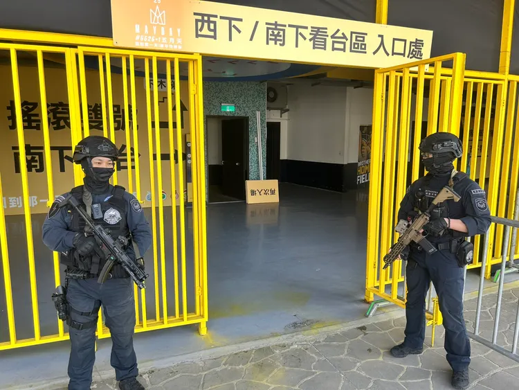 警方演練場地安檢、入場管制、場內突發狀況處置。警方提供