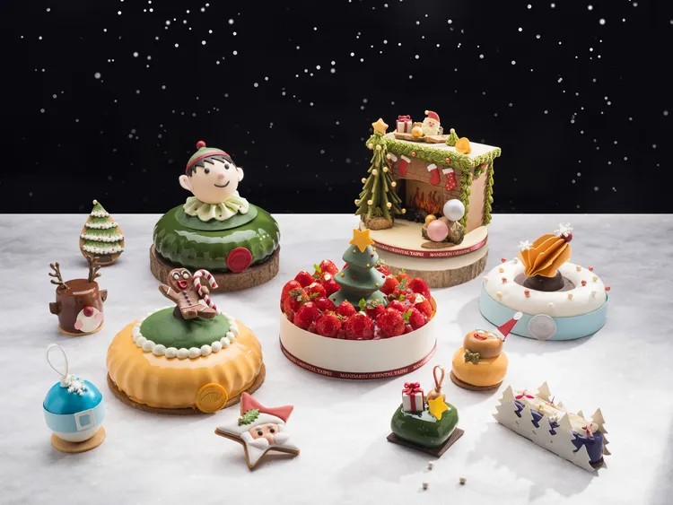 最甜蜜溫馨的耶誕節就在多彩繽紛的「文華餅房」！西點廚藝團隊以創意巧思精心打造，包括造型精巧可愛的「聖誕禮物」、「雪白森林」、「薑餅人」等多款小蛋糕，以及適合團聚時刻與親友共享的「聖誕馴鹿」、「聖誕鈴鐺」與「聖誕精靈」等大蛋糕，是送禮自用的最佳首選。台北文華東方酒店提供