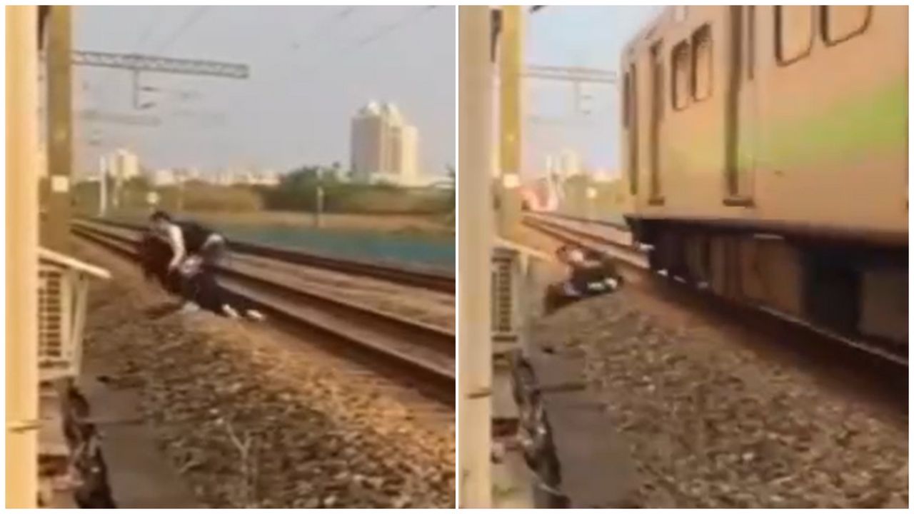 疑情侶吵架...女臥軌!男抱走她急閃火車 驚險影片曝光