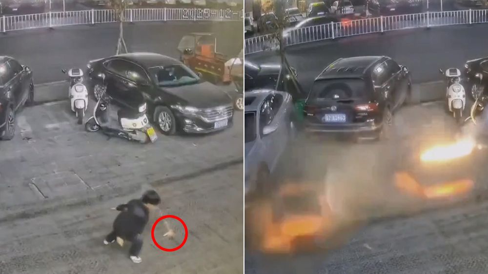 影片|頑童鞭炮扔人行道路面 一旁下水道還是炸了