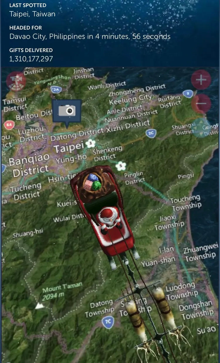 國防部公開聖誕老人飛越台灣上空路線圖。翻攝國防部X