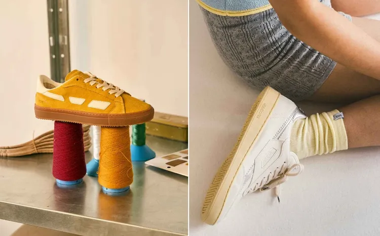 （左）SAYE M99 City系列推出适合冬天的麂皮款系列, 此款为全球热卖的芥末黄。（右）SAYE M89 Icon系列侧身有精致品牌logo刺绣，彰显高端品味，却无需过多张扬。