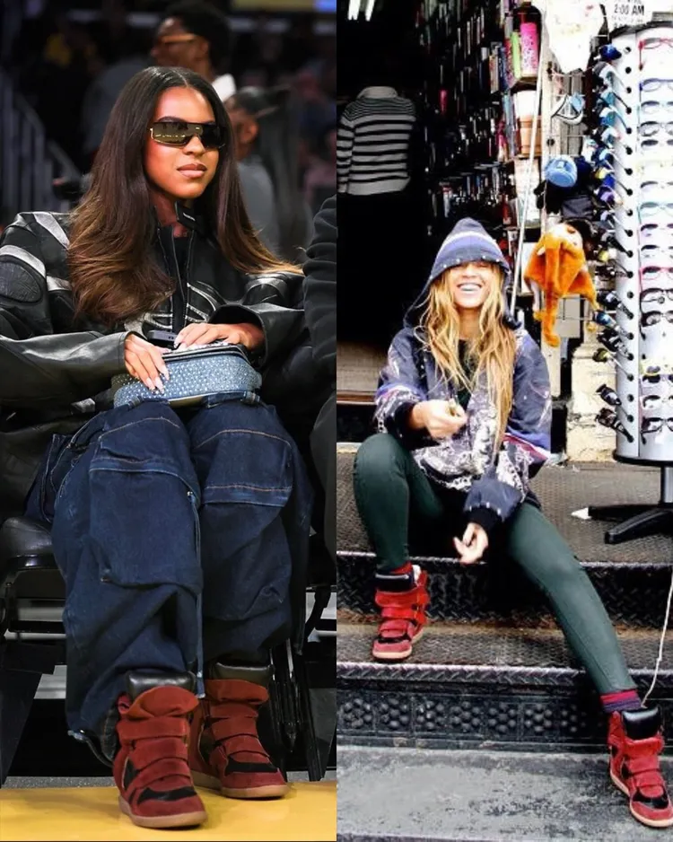 Blue Ivy（左）穿著碧昂絲（右）珍藏Isabel Marant經典BEKETT球鞋重現Y2K街頭時尚。品牌提供