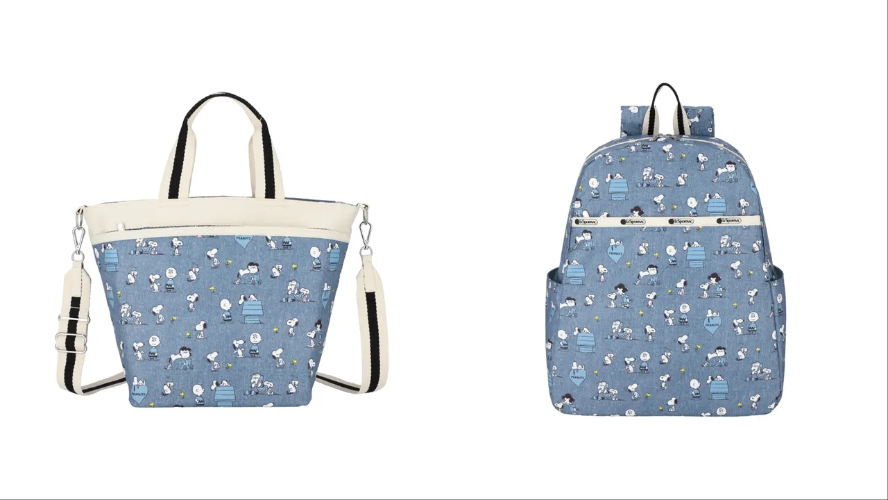 「Peanuts快乐伙伴」手提斜背两用方形包（左）6000元、日常通勤后背包（右）6200元。品牌提供