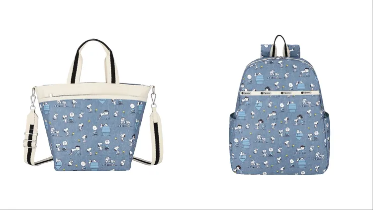 「Peanuts快樂夥伴」手提斜背兩用方形包（左）6000元、日常通勤後背包（右）6200元。品牌提供