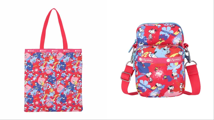 「Peanuts童趣時光」大型肩背托特包（左）4500元、迷你手機斜背包（右）3500元。品牌提供