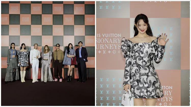 LV日前举办路易威登非凡之旅首尔站开幕，刚宣布婚讯的女星申敏儿（右图）也幸福现身，同场还有LISA、全智贤、孔刘等大咖。品牌提供