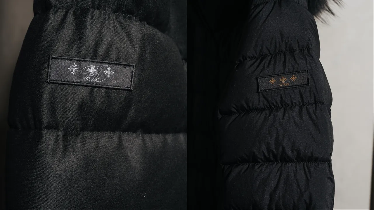 TATRAS男装系列的品牌LOGO为银色（左）、女装为金色（右）。品牌提供