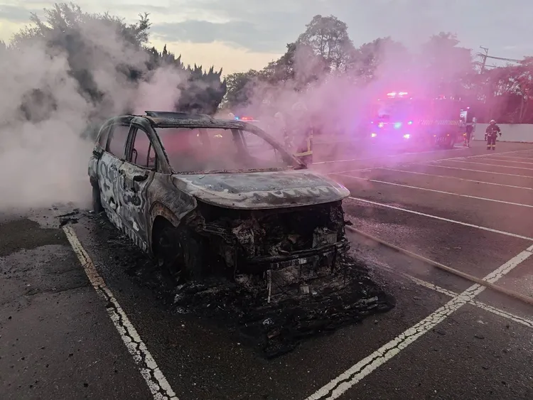 車子燒到剩骨架。翻攝畫面