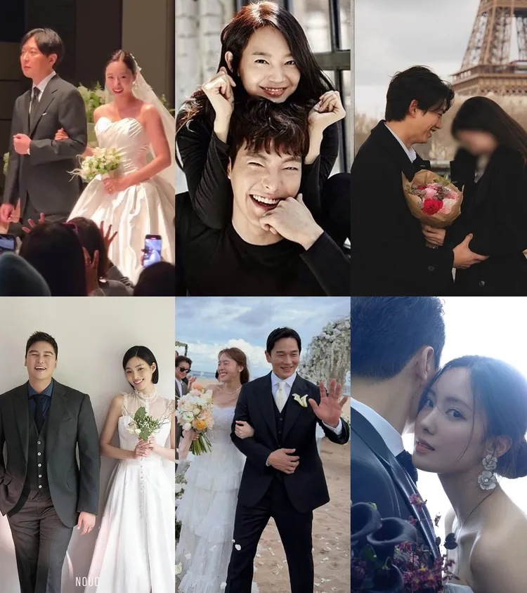 金宇彬（上排中）與申敏兒明天結婚，玉澤演（上排右）將娶圈外女友，李章宇趙惠元（下排左起）、珉雅與溫朱莞、孝敏與金融業暖男都在今年完婚。翻攝IG