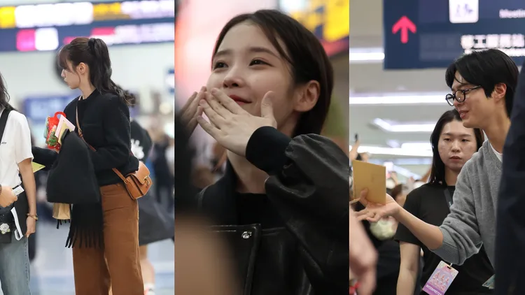 AAA第2批艺人抵台，惠利（左起）走进粉丝收零食，IU献飞吻，朴宝剑收信，堪称最亲切。特勤中心摄