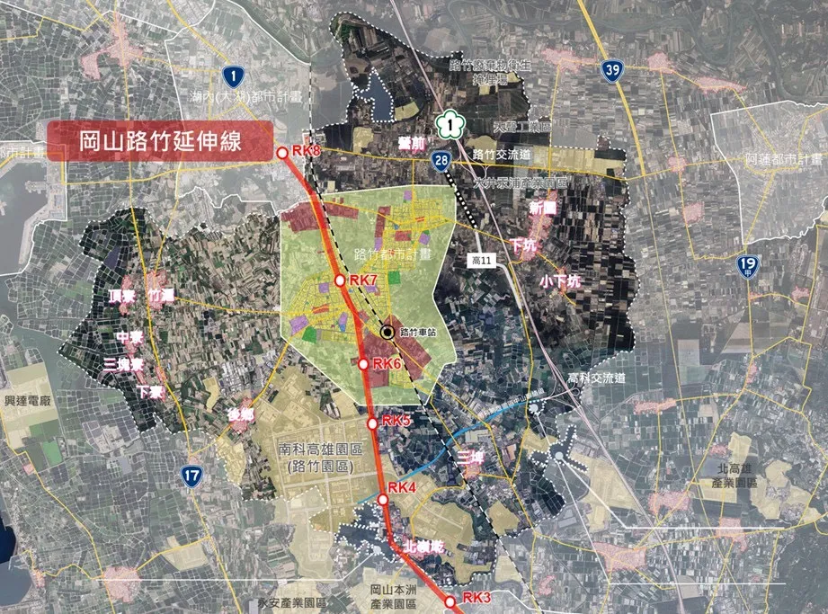 路竹区捷运路线与都市计划、乡村地区。高市都发局提供