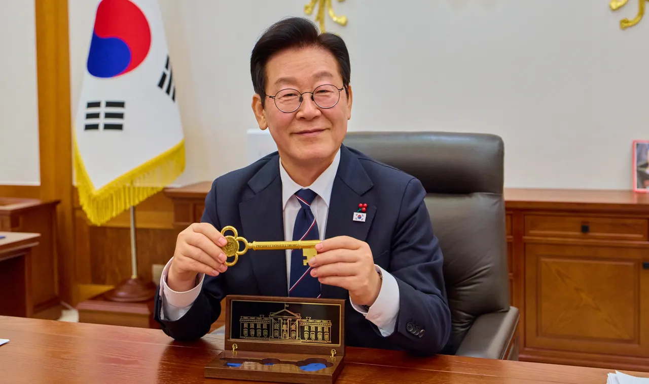 哇！好想有一把　韩国总统「开箱」来自川普的礼物　