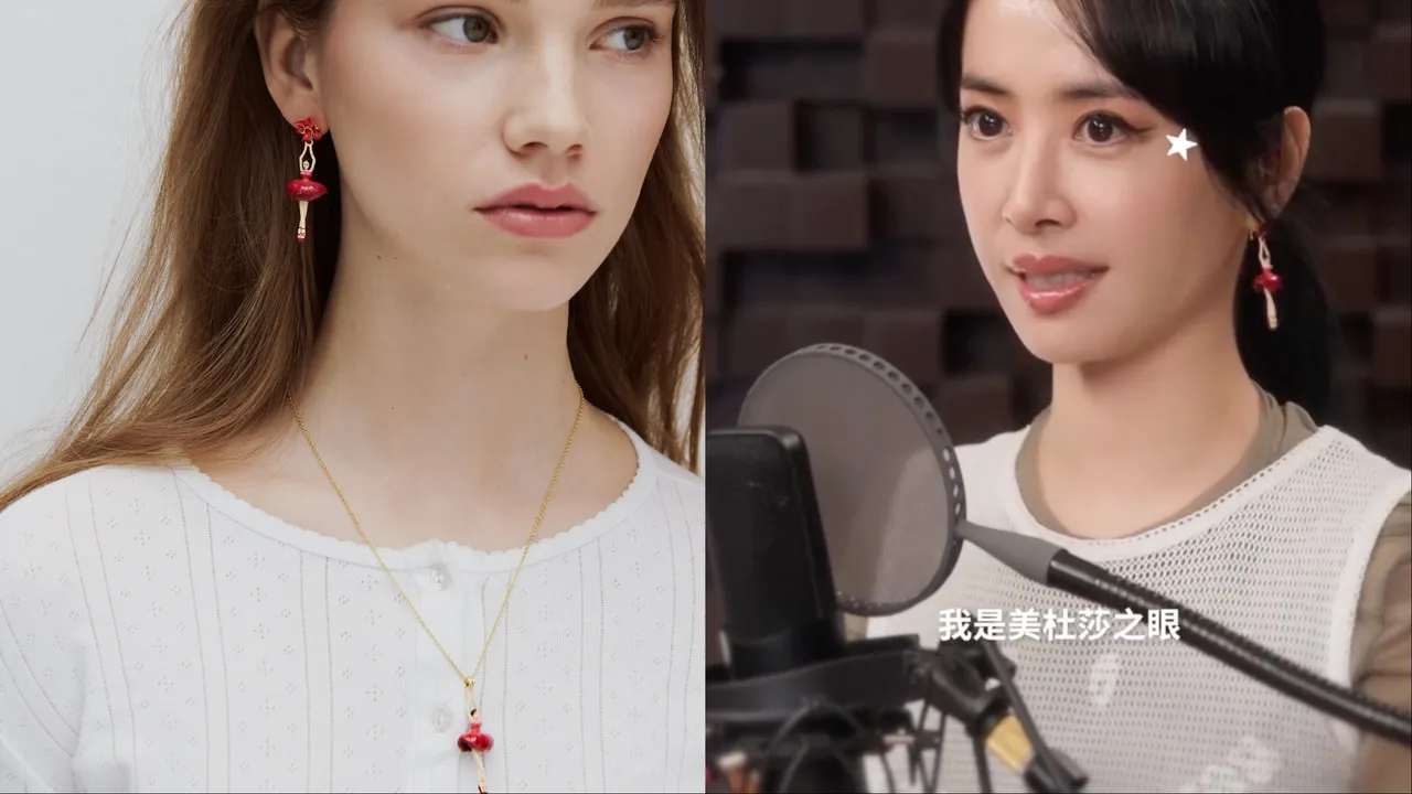 蔡依林佩戴的「铁线莲芭蕾舞伶」系列以绯影红色展现攀向梦想的坚定力量。品牌提供、翻摄蔡依林IG