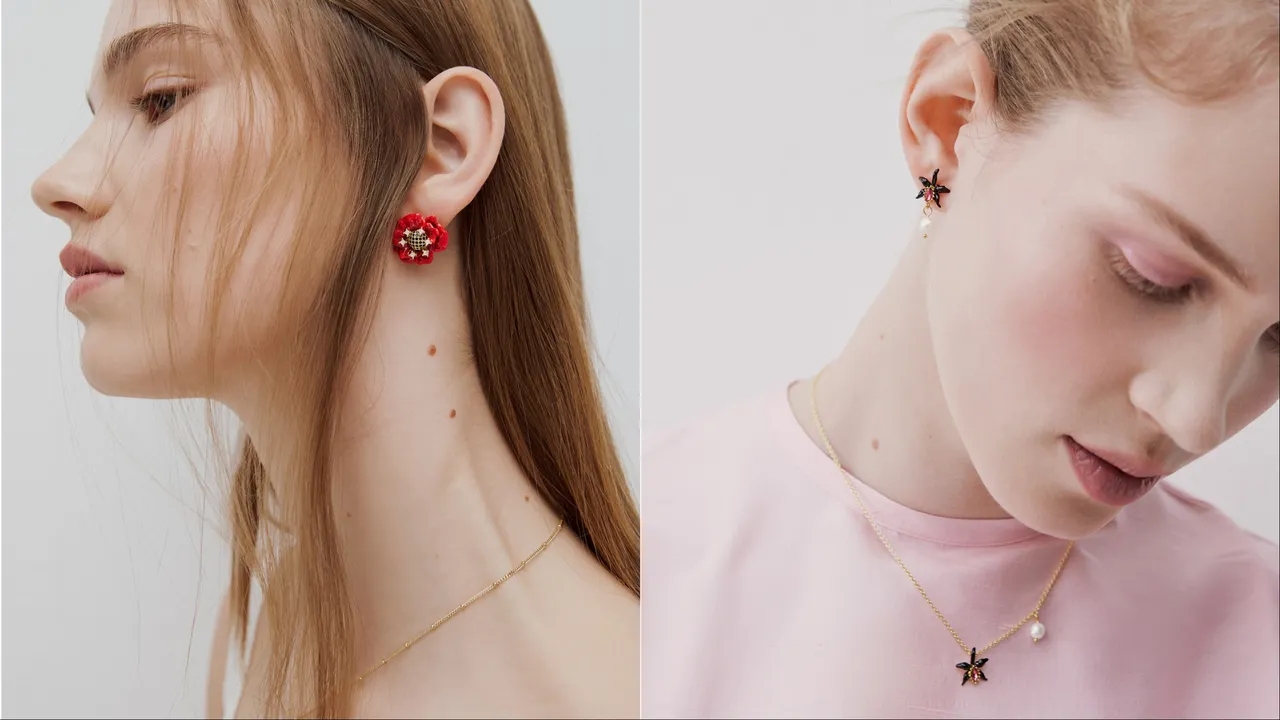 「春色秋月」（左）、「寻找奇幻绿园」系列（右）分别以罂粟花、黑兰花营造截然不同的风格。品牌提供